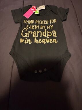 Kids One-Piece Bodysuit with Gold 'Grandpa in Heaven' Script - Black